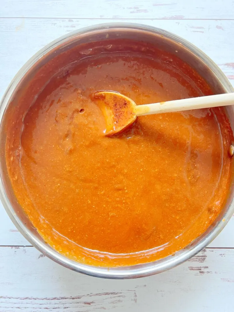 Making the mole enchilada sauce.