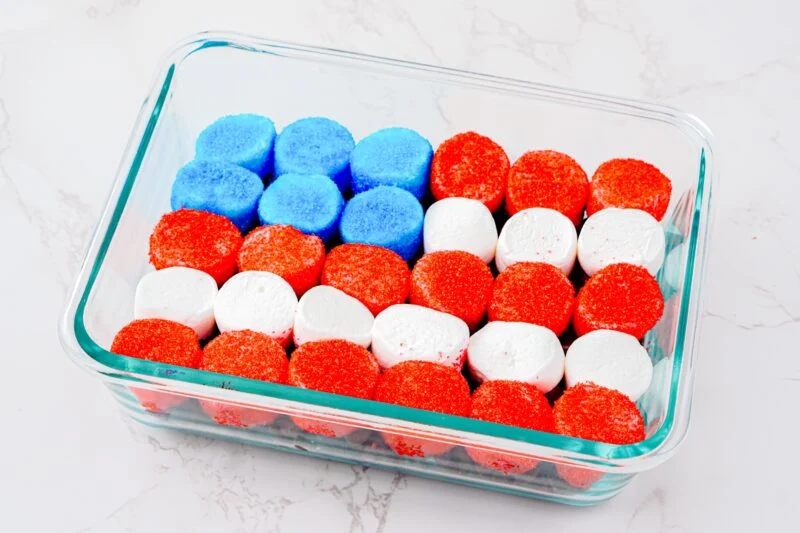 Adding the red and white marshmallows for stripes