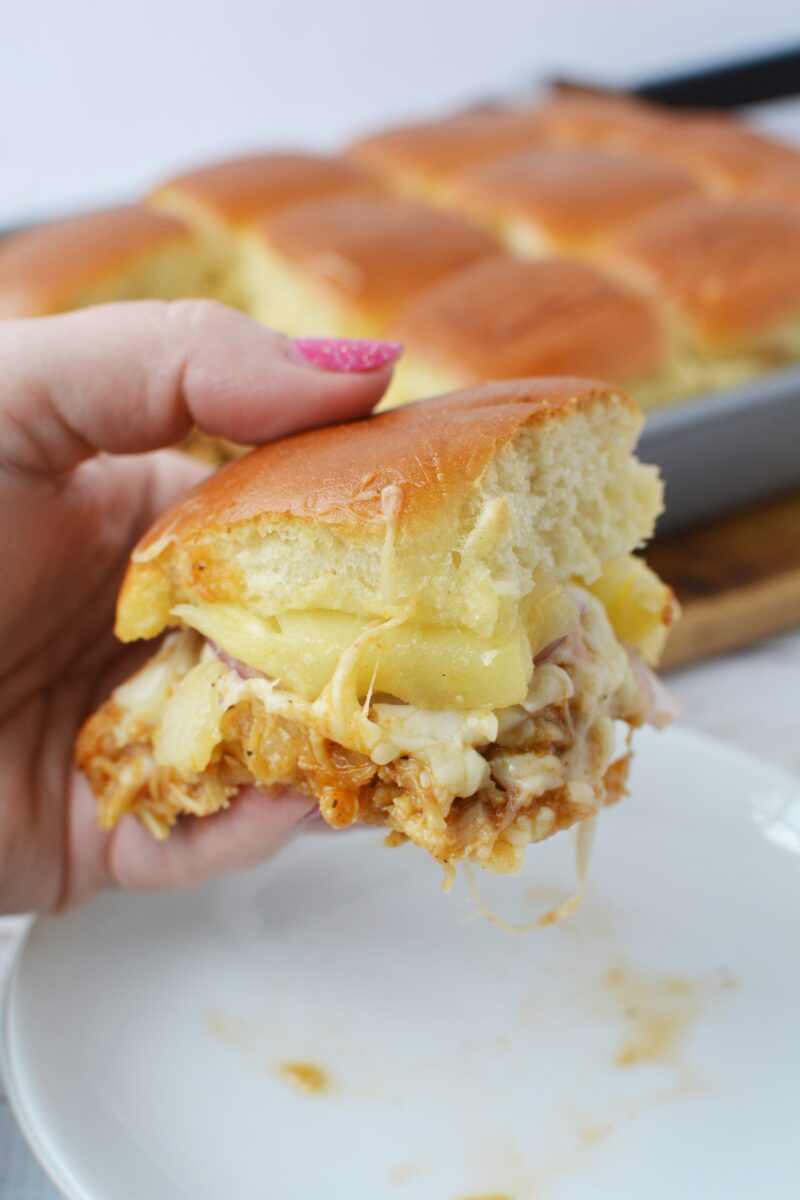 Juicy chicken in the Hawaiian Chicken Sliders