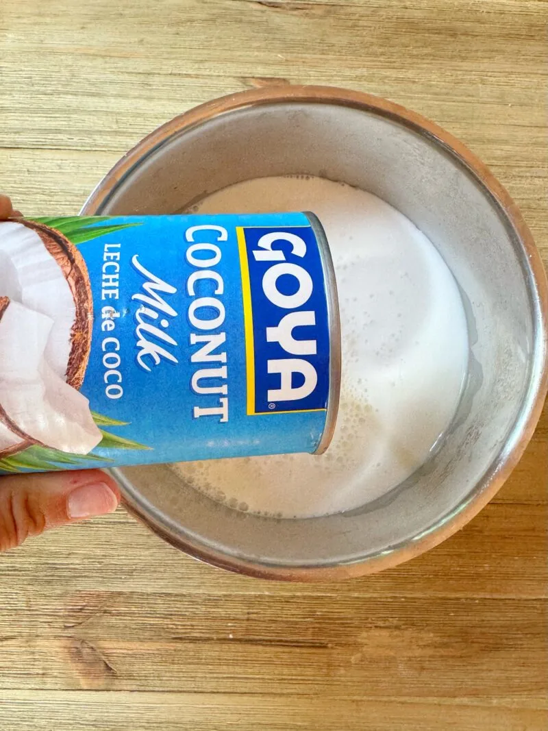 adding the coconut milk and sugars