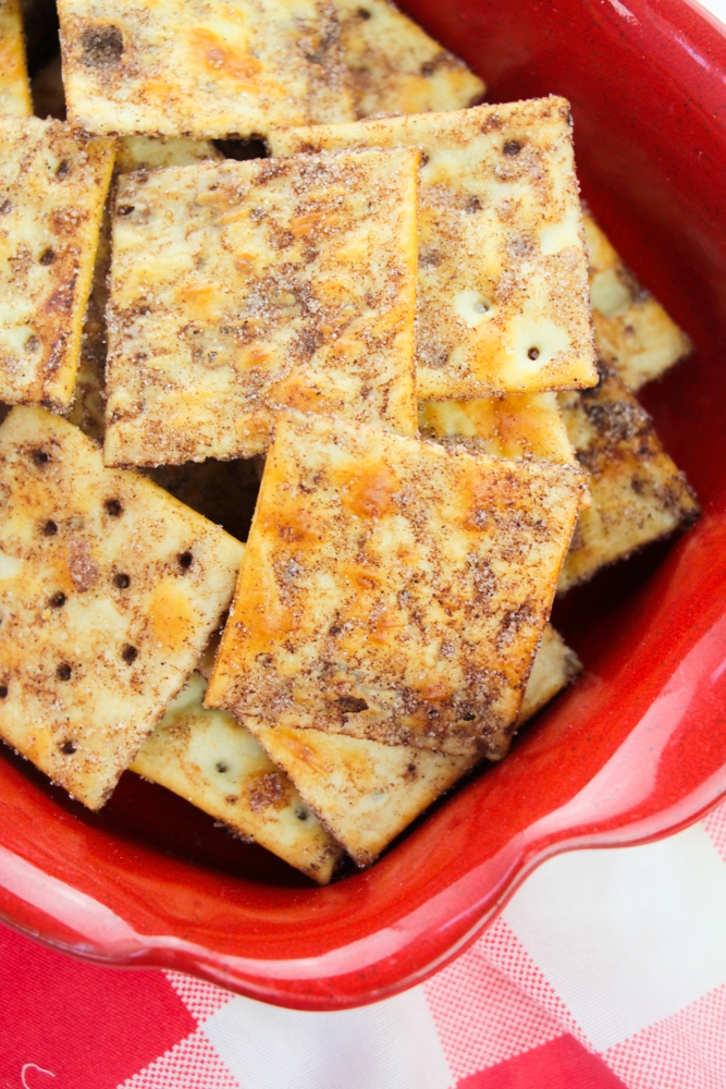 Baked Cinnamon Sugar Crackers Recipe in red bowl