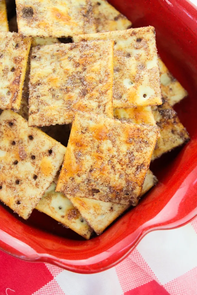 Baked Cinnamon Sugar Crackers Recipe in red bowl