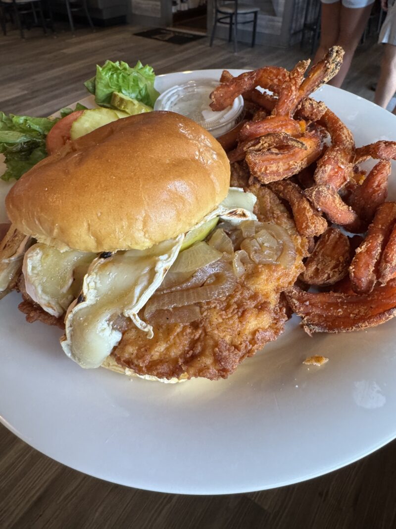 Order great sandwiches, like the French Poodle, at Lucky's Brew and Burgers.