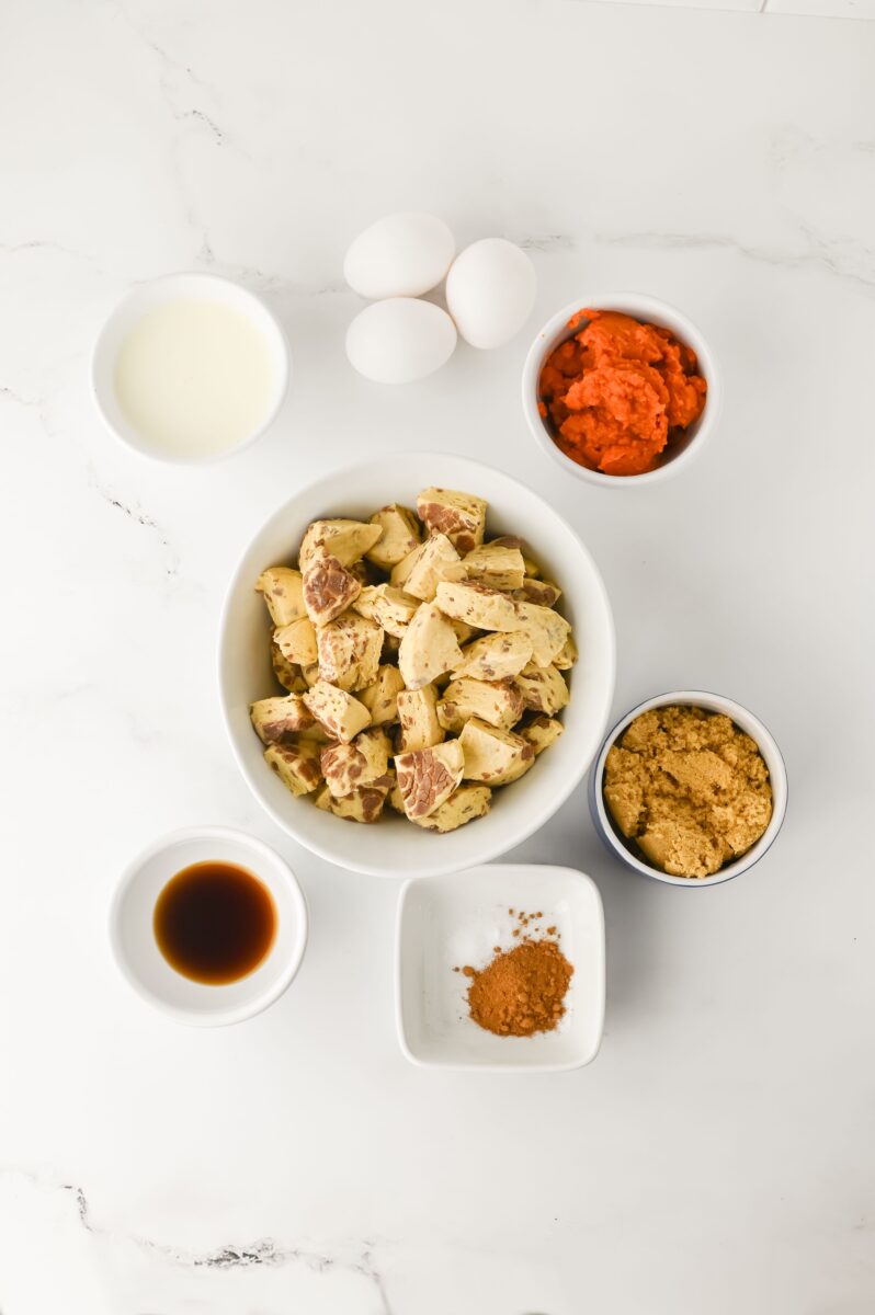 Pumpkin Cinnamon Roll Casserole Ingredients.