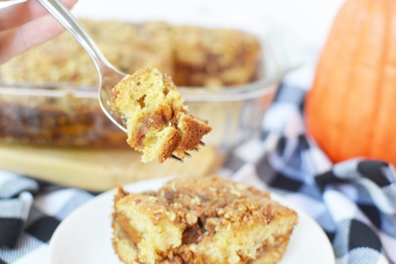 Bite of Pumpkin Streusel Coffee Cake on a fork.