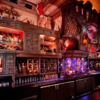 The Beak and Barrel wood bar.