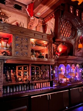 The Beak and Barrel wood bar.