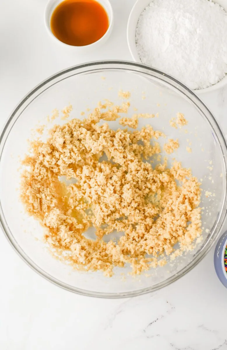 Creaming the butter and sugar together in a bowl