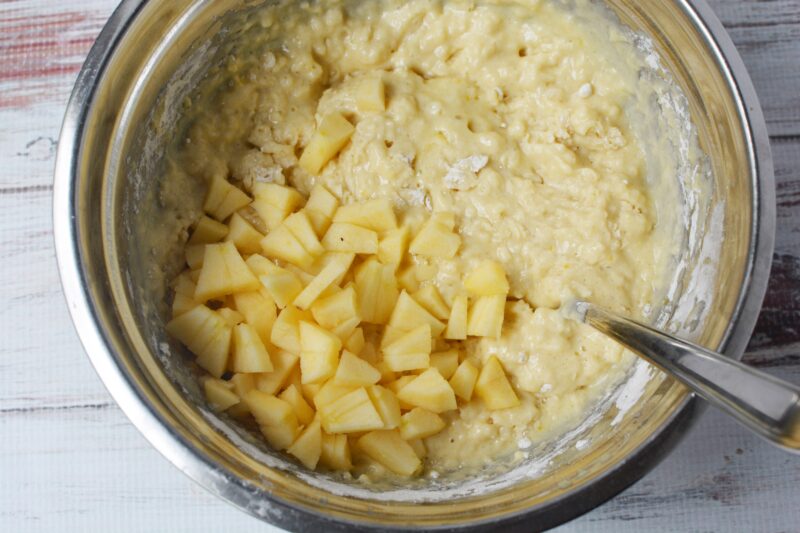 Folding in the apples and pecans