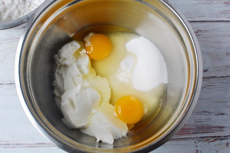 Mixing together the wet ingredients in a mixing bowl