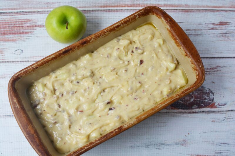 Praline apple bread ready to bake in the oven