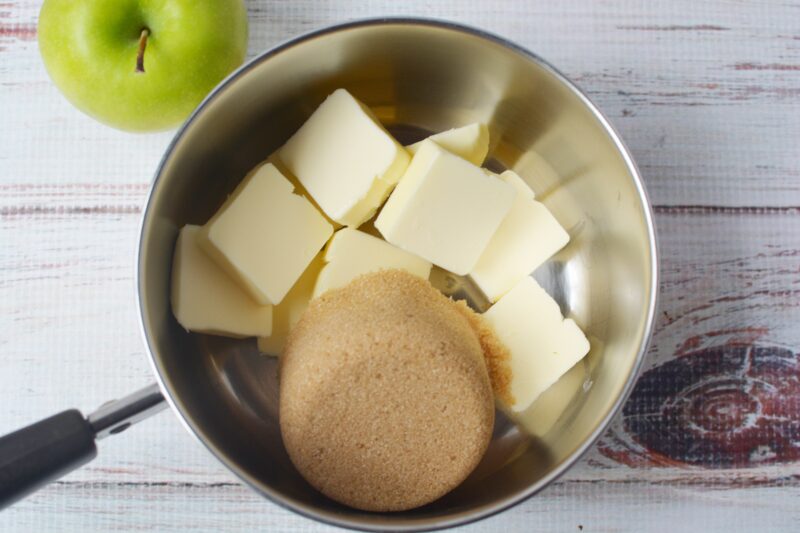 Making the praline topping sauce in a pot