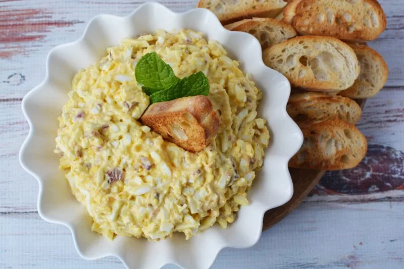 Deviled Egg Dip Served with Sliced French Bread