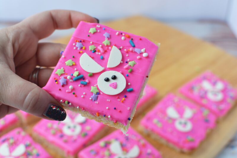 Making the bunny faces with black icing
