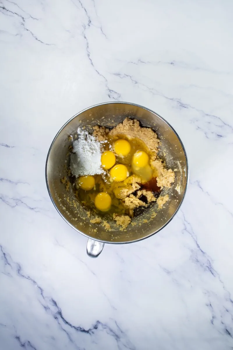 Adding the egss to the brown sugar mixture