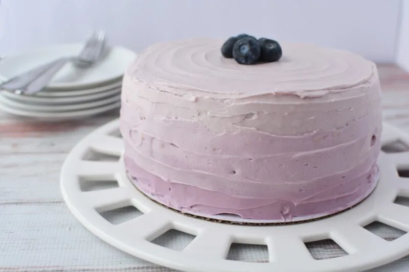 Blending the blueberry frosting layers together