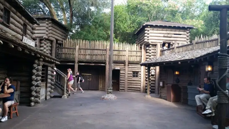 The inside of Fort Langhorn, a wild west fort, on Tom Sawyer Island in Walt Disney World.
