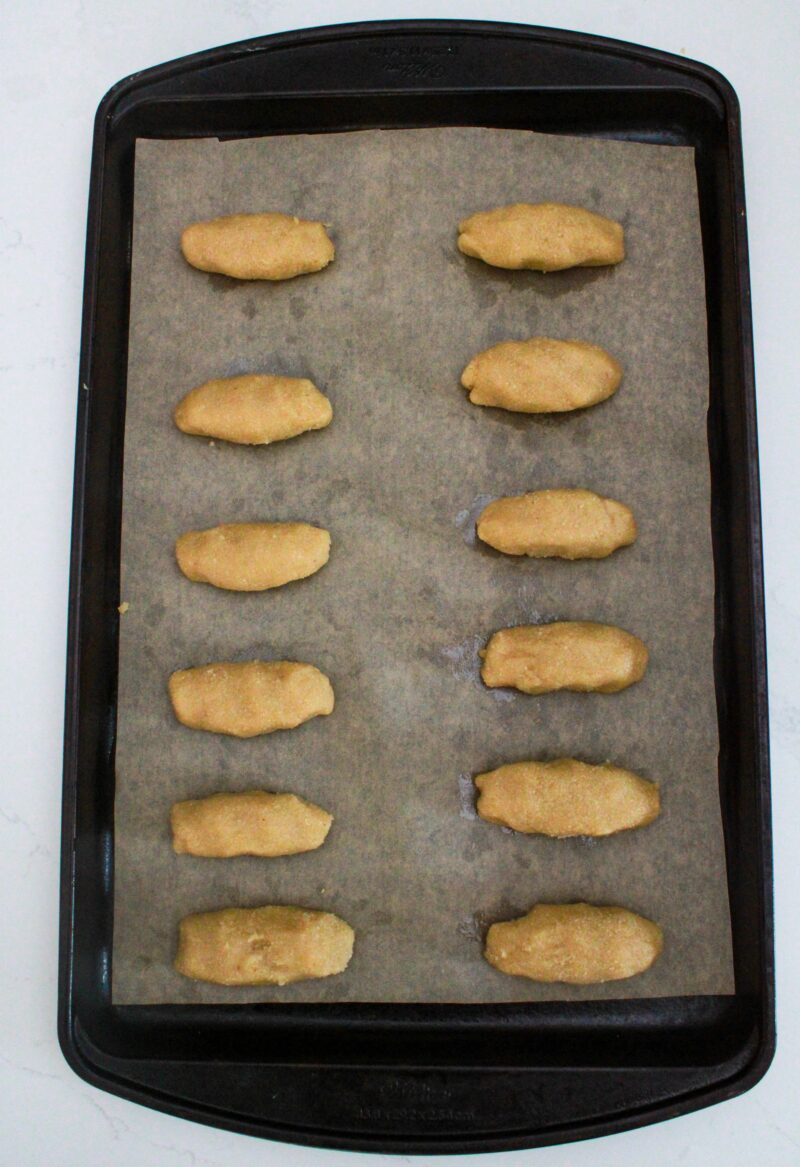 Making the dough into tiny log pieces