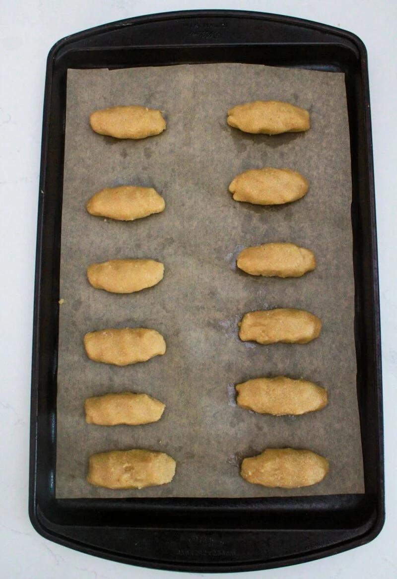 Making the dough into tiny log pieces
