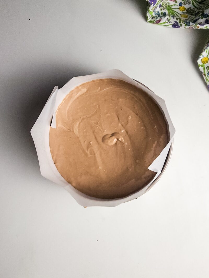 Pouring the cheesecake into the pan