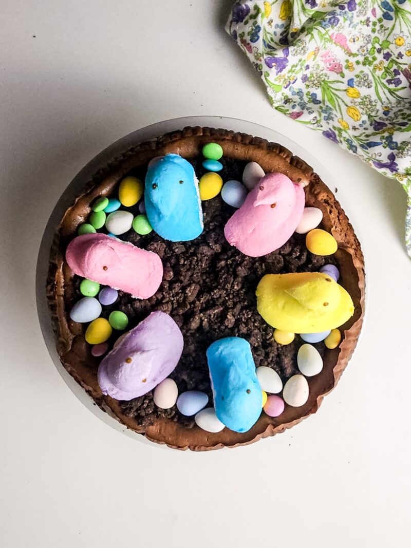 Decorating the top of the cheesecake