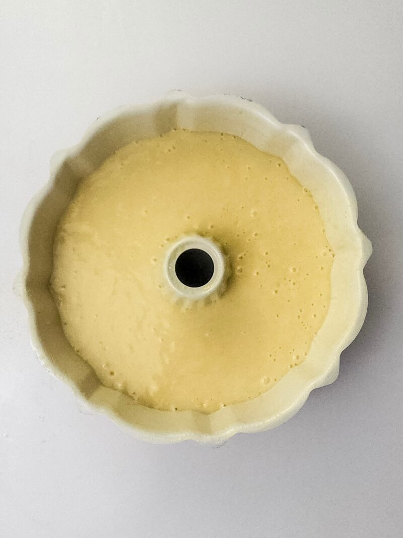 Pineapple Coconut Bundt Cake ready to bake