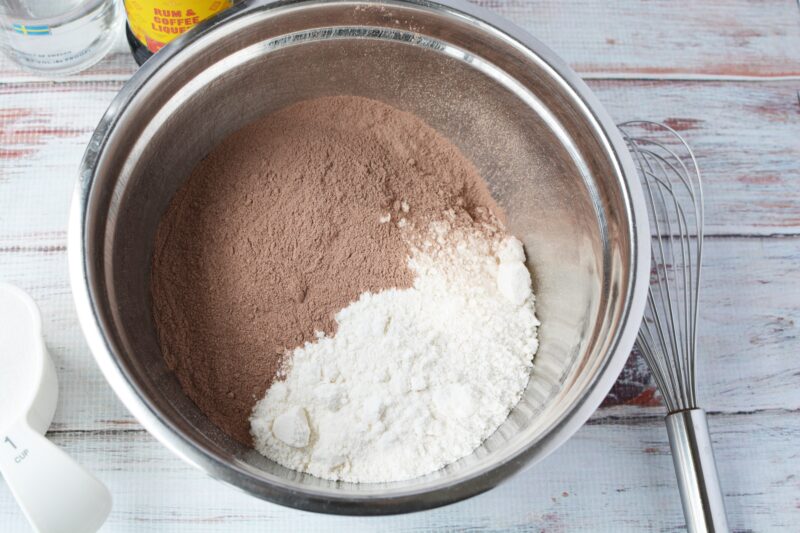 Dry ingredients of the Chocolate Kahlua Cake