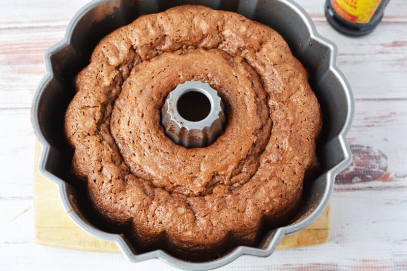 Cake baked and out of the oven to cool