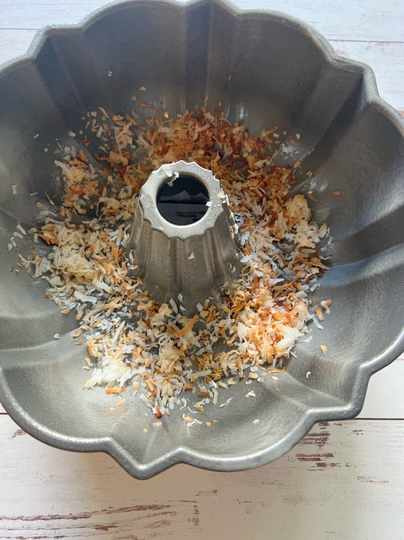 Toasted Coconut on bottom of bundt cake pan