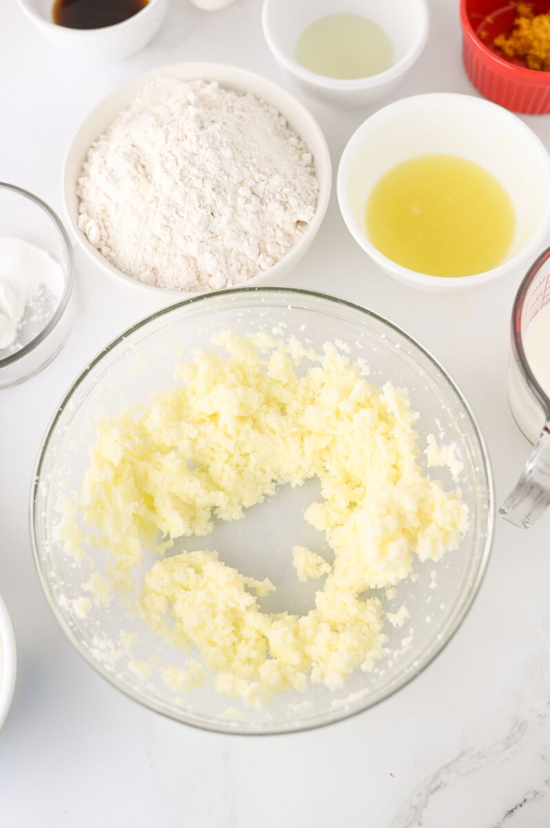 Creaming the butter and sugar together in a bowl