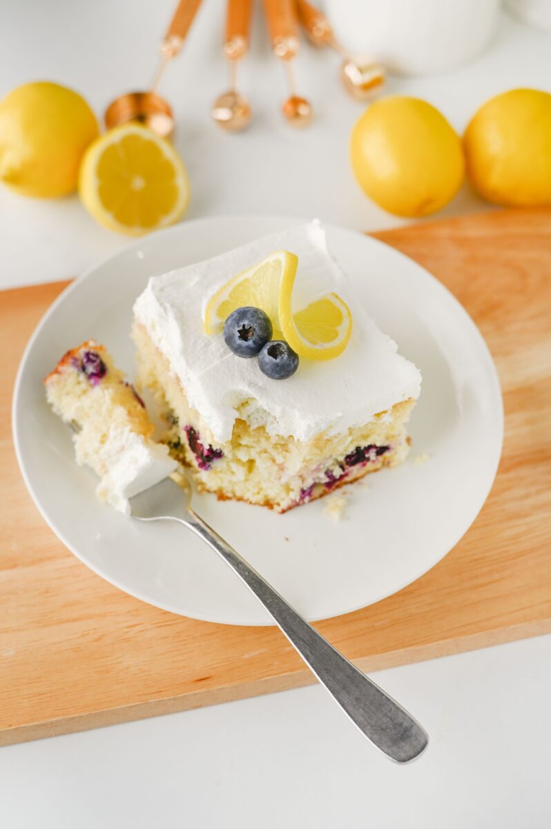 Bite of Lemon Blueberry Poke Cake