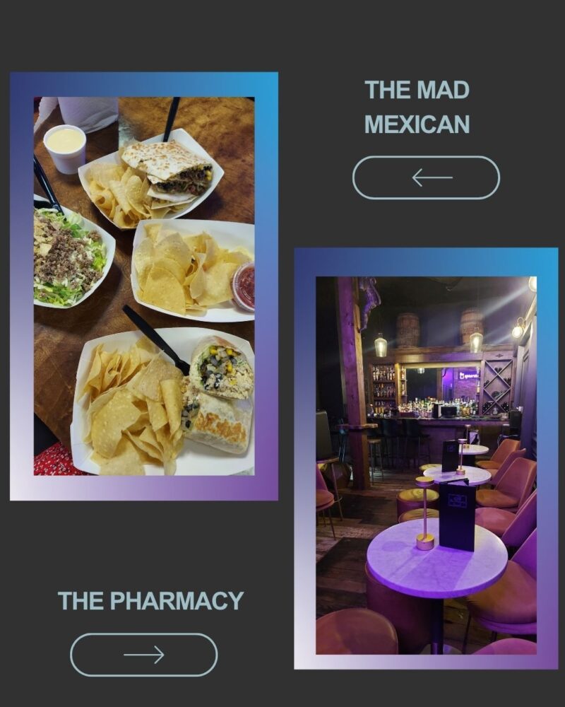 Food at The Mad Mexican and inside The Pharmacy speakeasy in Coweta County.