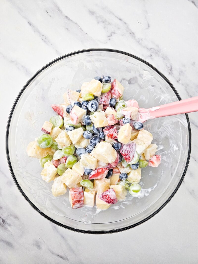 Creamy Fruit Salad ready to serve and chilled