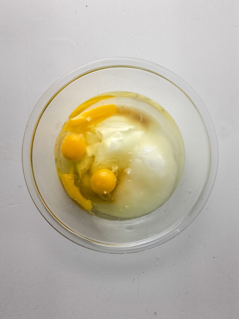 Adding the wet ingredients into the bowl