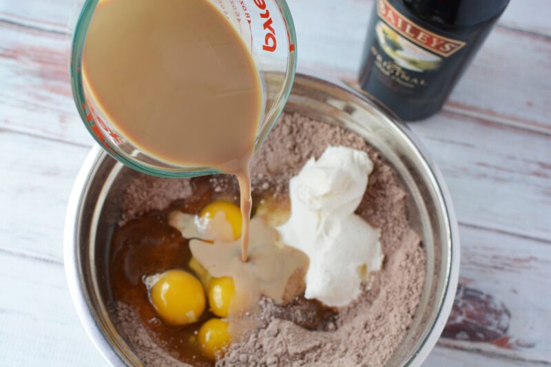 Adding Baileys to the Cake Mix