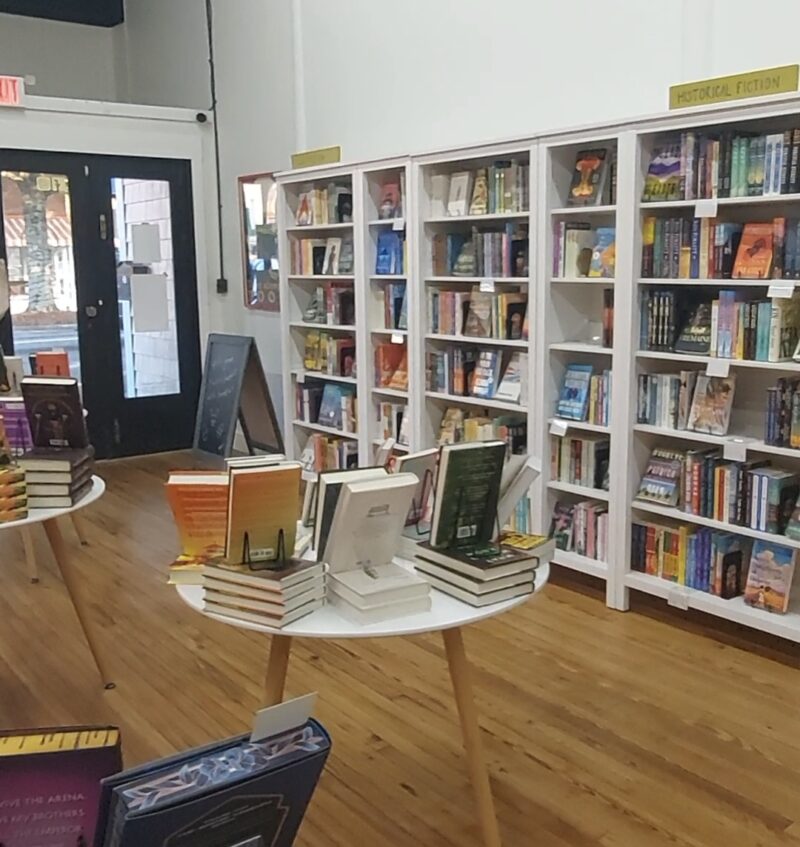 Book shelves and display tables in the Newnan Book Company in Coweta County.