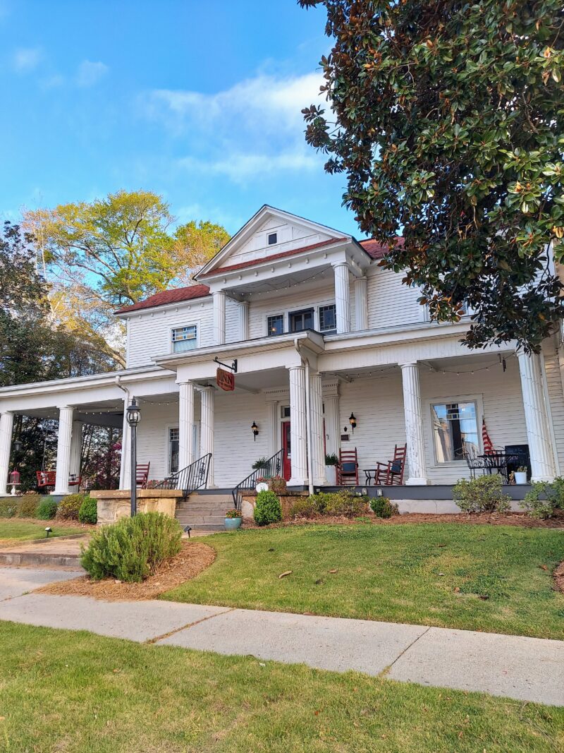Exterior of The Veranda Historic Inn in Senoia, Georgia.