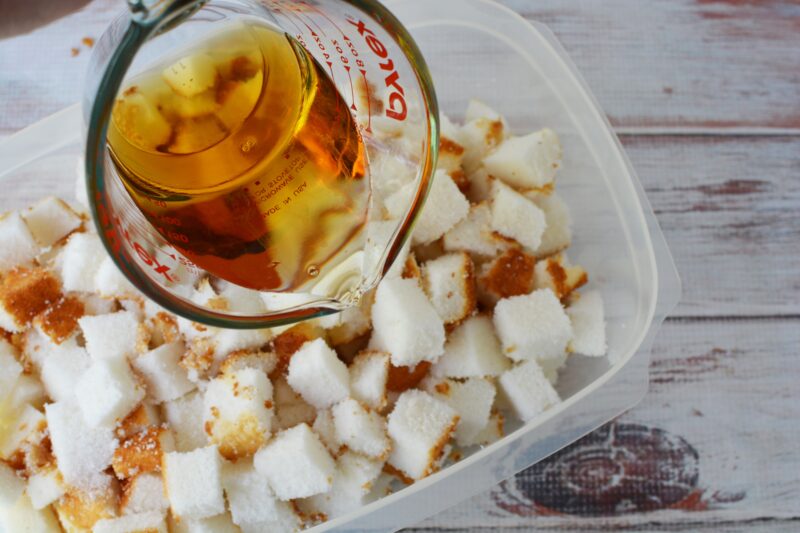 Soaking the angel food cake with Grand Marnier