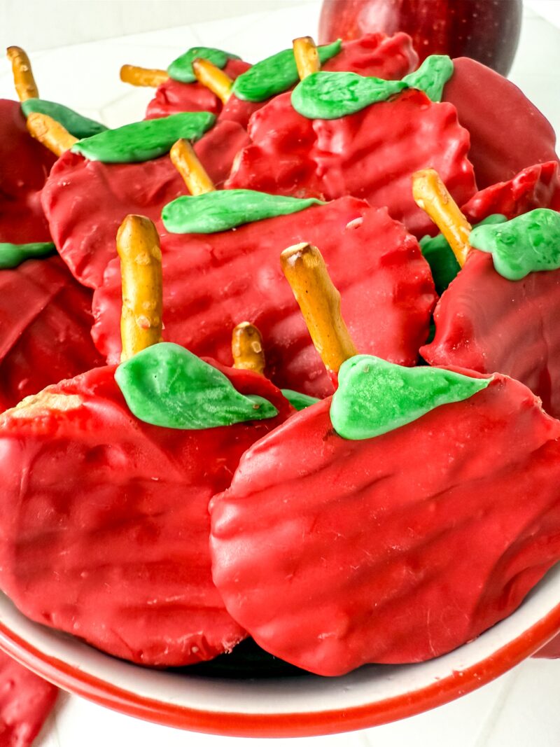 Chocolate-Covered Potato Chip Apples for Back to School Snack