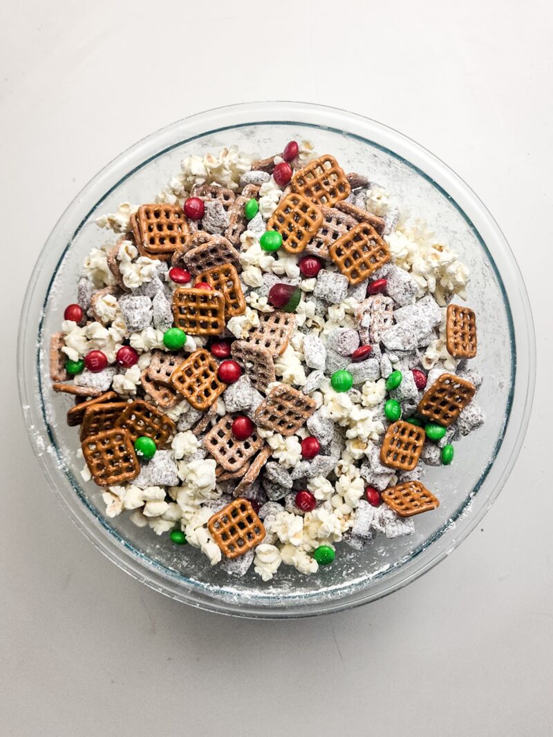 Adding the pretzels and the candy