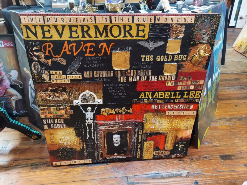 A piece of collage art based on the works of Edgar Allan Poe by a local artist. The Attic Gallery, Vicksburg, Mississippi. 