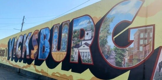 A Colorful mural of the word Vicksburg.