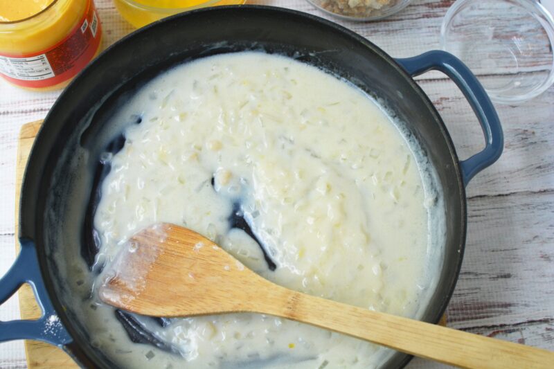 Melted Butter, Melted Butter in Frying Pan, Melting Better making the roux with the milk and flour mixture